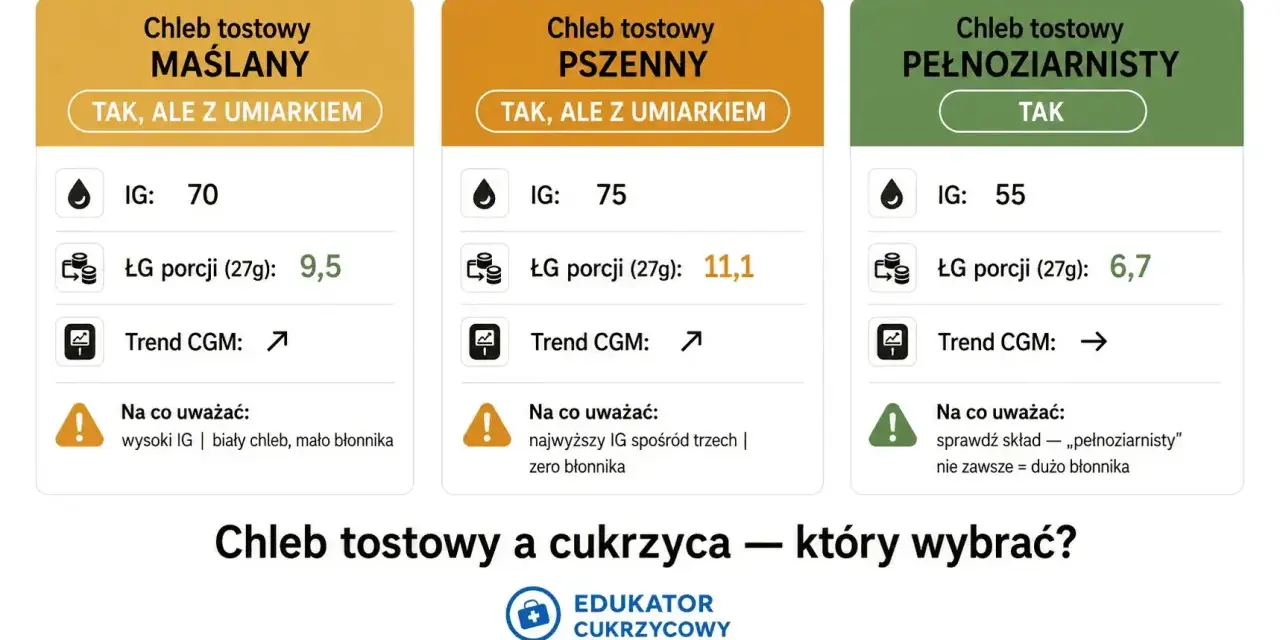 Chleb biały indeks glikemiczny: porównanie tostów maślanego (IG 70), pszennego (IG 75) i pełnoziarnistego (IG 55). Pełnoziarnisty najlepszy dla cukrzyków.