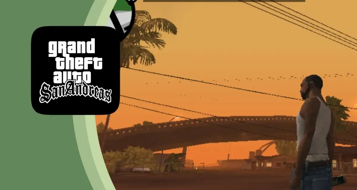 CJ en San Andreas, con el logo del juego y el mensaje "Truco activado". Descubre los mejores trucos GTA San Andreas movil.