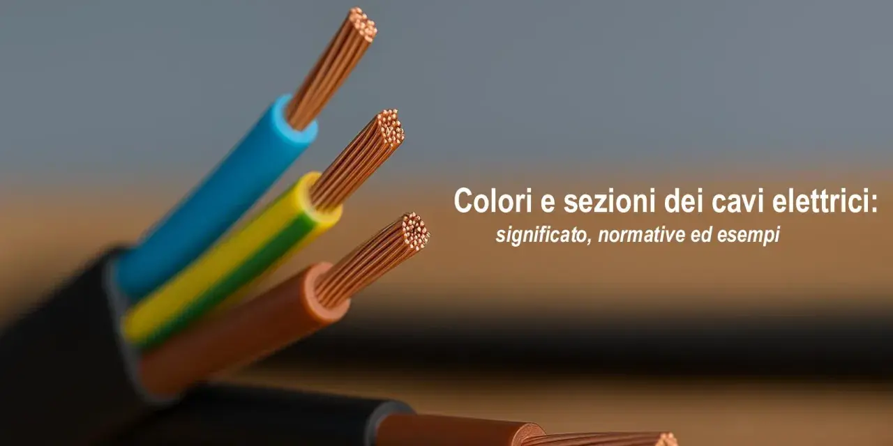 Dettaglio di diversi tipi di cavi elettrici con fili di rame scoperti, in vari colori: blu, giallo-verde e marrone.