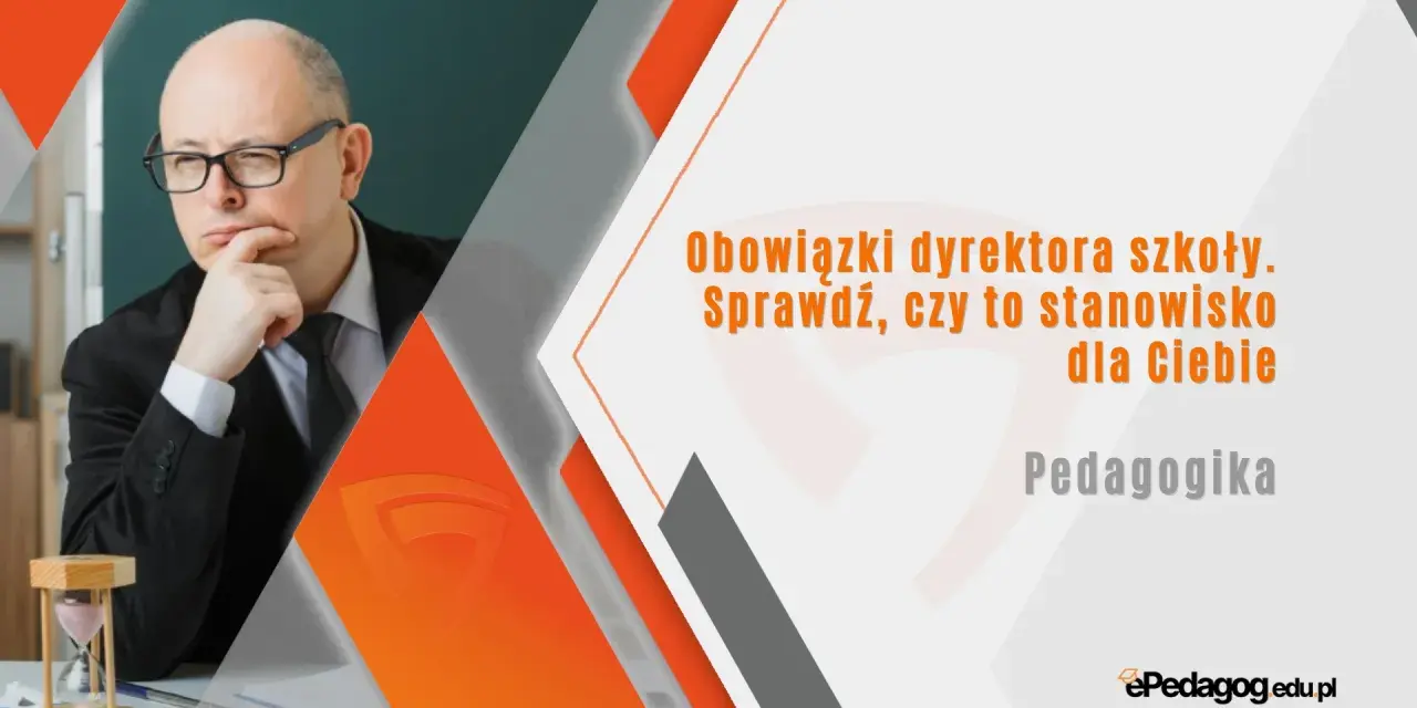 Zamyślony dyrektor szkoły podstawowej w okularach, zastanawia się nad obowiązkami. Czy to stanowisko dla Ciebie? Pedagogika.