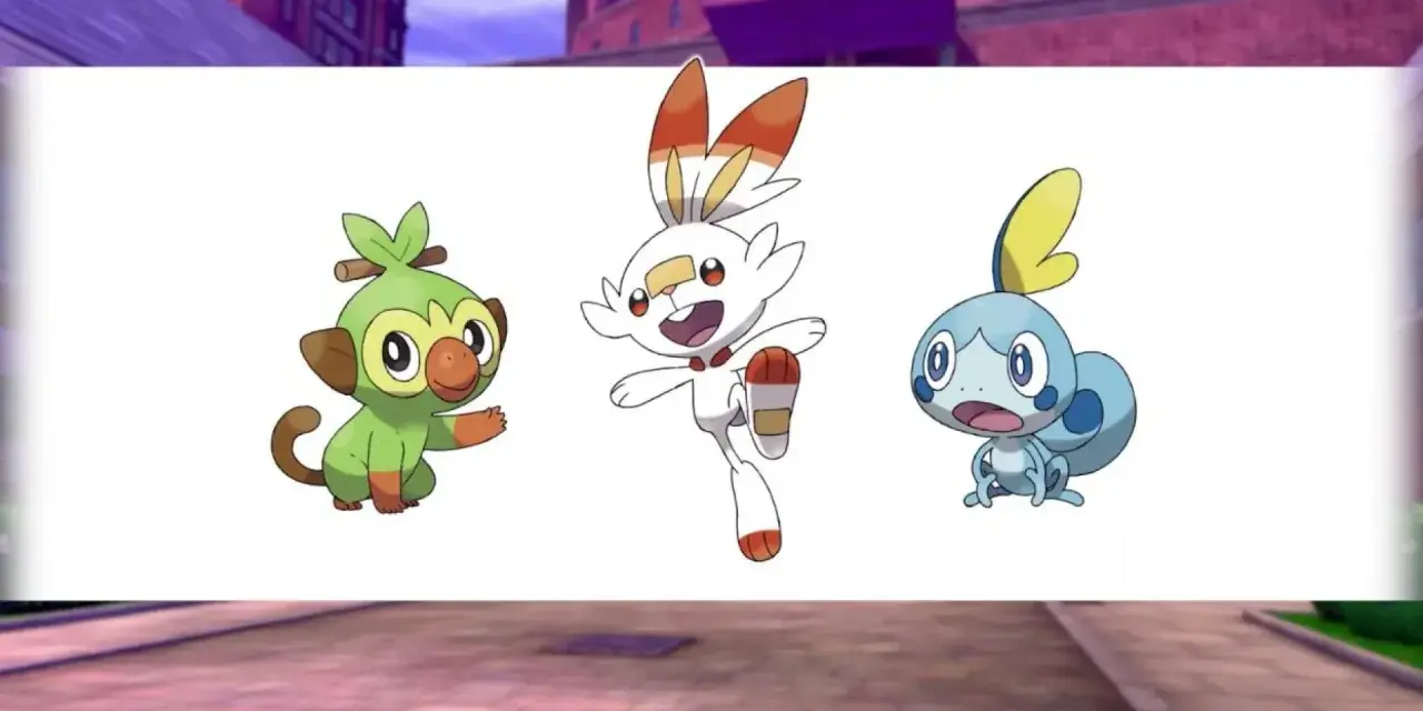 Los tres iniciales Pokémon Espada: Grookey, Scorbunny y Sobble, listos para la aventura.