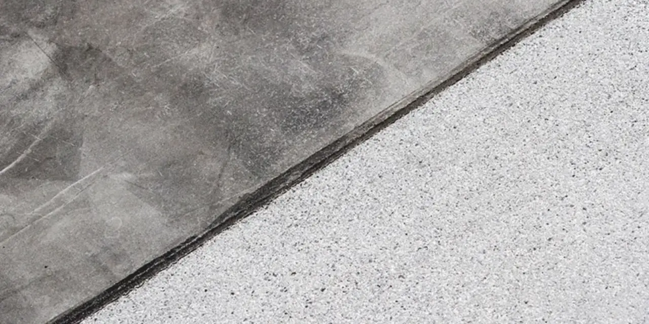 Beton przed i po groszkowaniu. Gładka powierzchnia po lewej, chropowata po prawej.