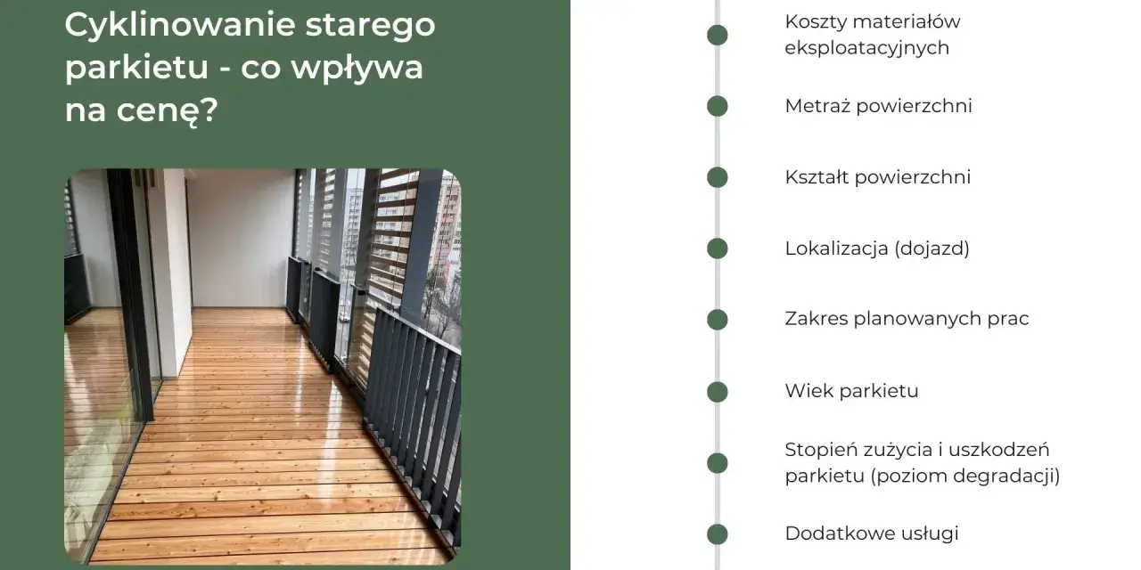 Cyklinowanie starego parkietu: czynniki wpływające na ceny, od metrażu po stan podłogi.