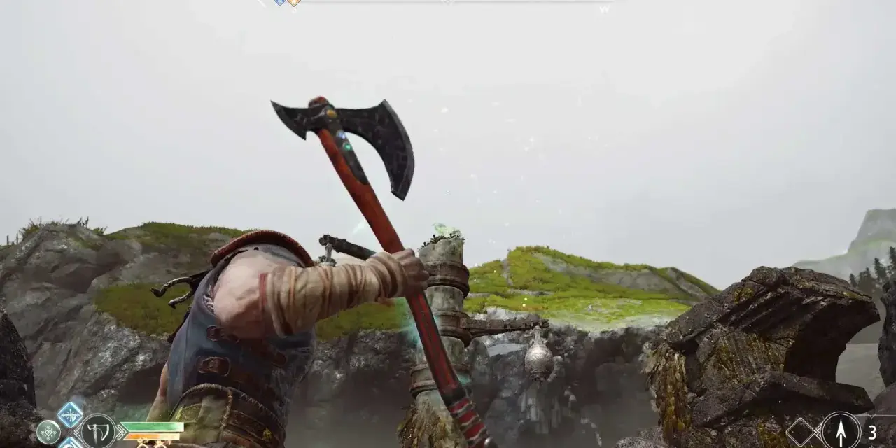 Kratos empuña su hacha en Alfheim, listo para enfrentar a los cuervos de Odín.