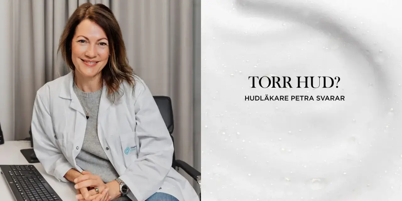 Hudläkare Petra svarar på frågan "Torr hud?". Hon rekommenderar troligen Miniderm Duo Ansikte för att behandla torr hud.