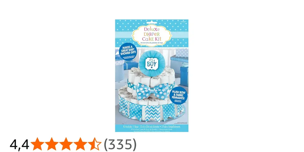 En blöjtårta slott i blått och vitt, perfekt för en "It's a Boy"-baby shower.