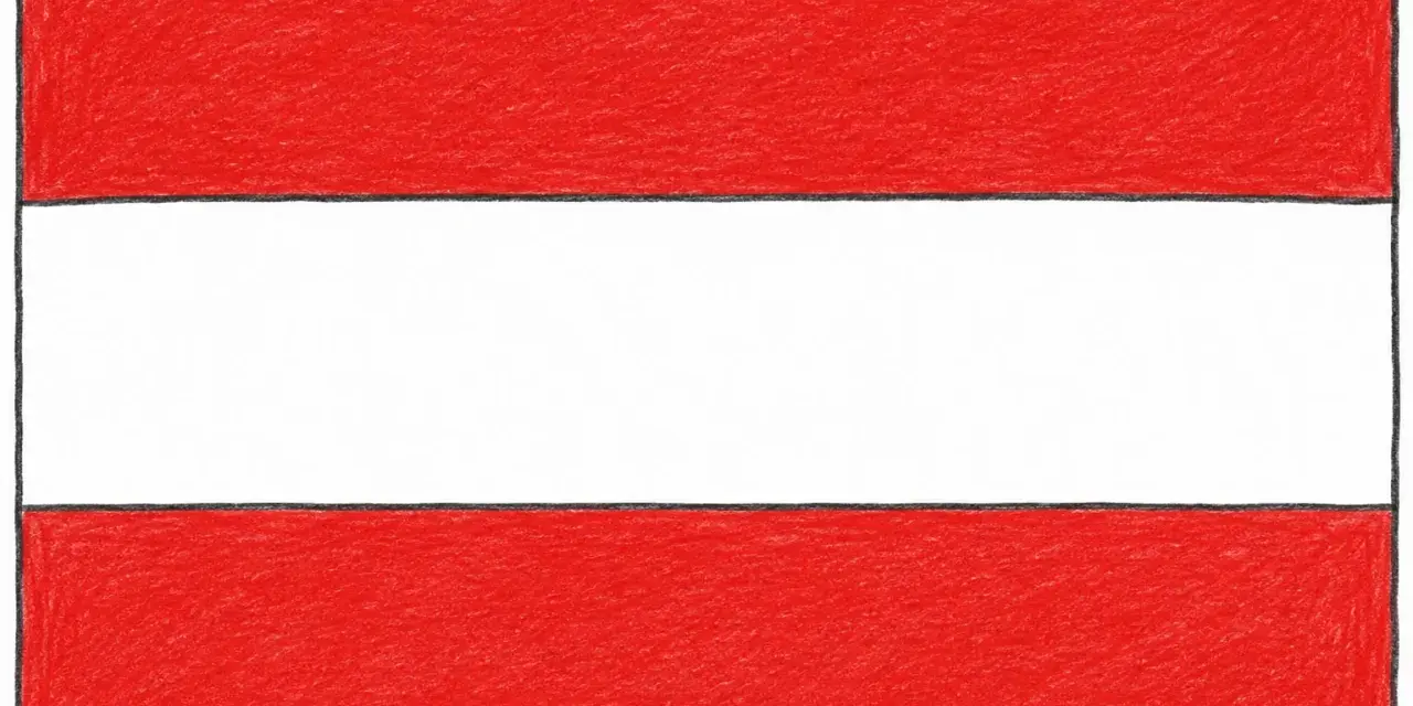 Flaga Austrii, prosta i elegancka, z czerwonymi pasami na górze i dole, oddzielonymi białym środkiem.