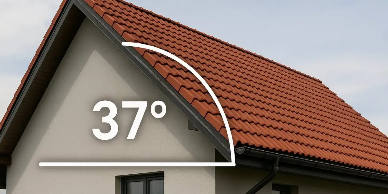 Dachówka ceramiczna na domu z widocznym kątem nachylenia dachu 37°.