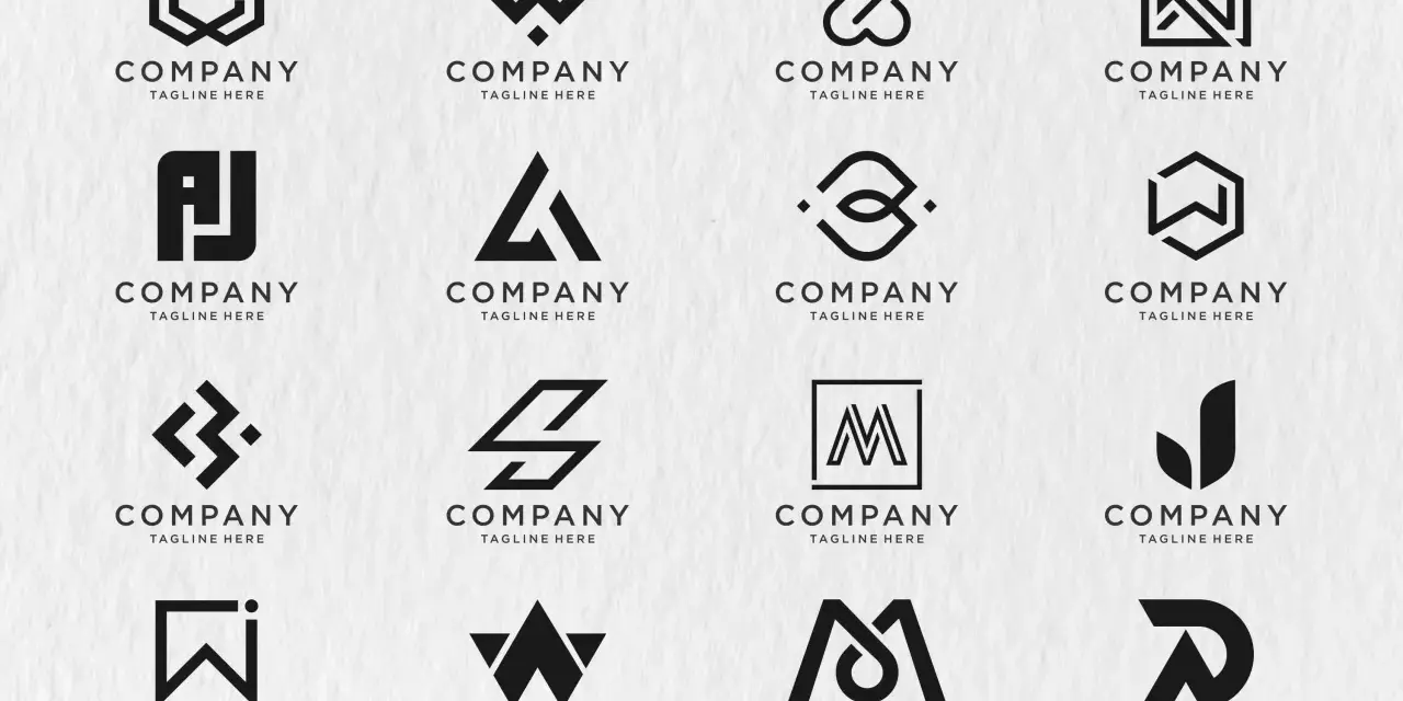 Kolekcja nowoczesnych logotypów, które pokazują, czym jest monogram. Znaki graficzne dla firm, od prostych liter po złożone symbole.