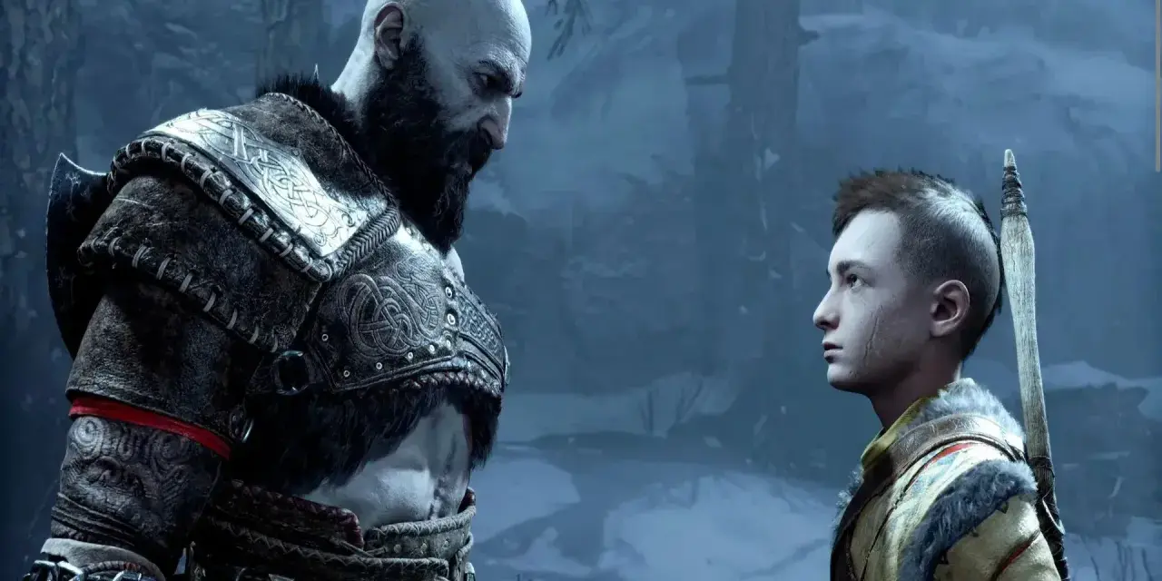 Kratos y Atreus en un paisaje nevado. La **duración** de God of War Ragnarök es épica.