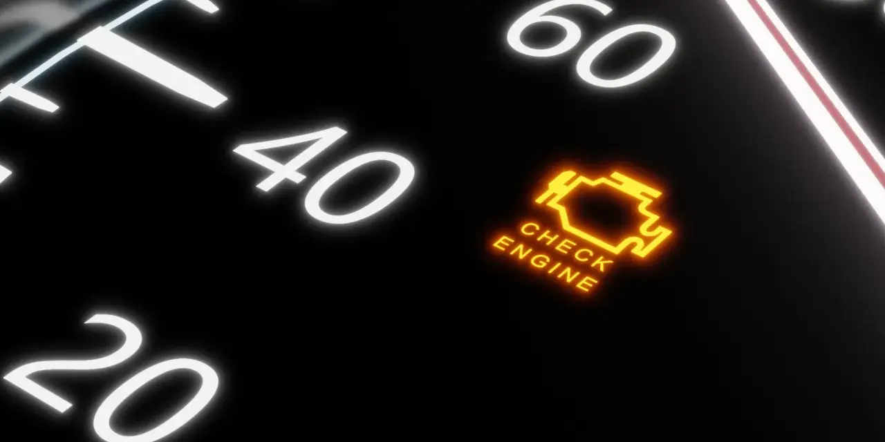Das leuchtende gelbe Motorkontrollleuchte Symbol auf dem Armaturenbrett signalisiert, dass der Motor überprüft werden muss.