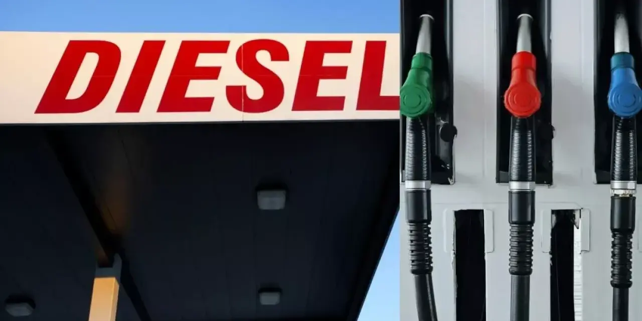 Na stacji paliw widać napis DIESEL i trzy dystrybutory. Zastanawiasz się, ile kosztuje kanister na stacji?