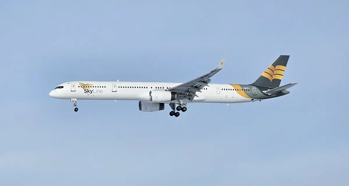 Samolot linii Skyline Express Airlines w locie. Czy warto zaufać ich opiniom?