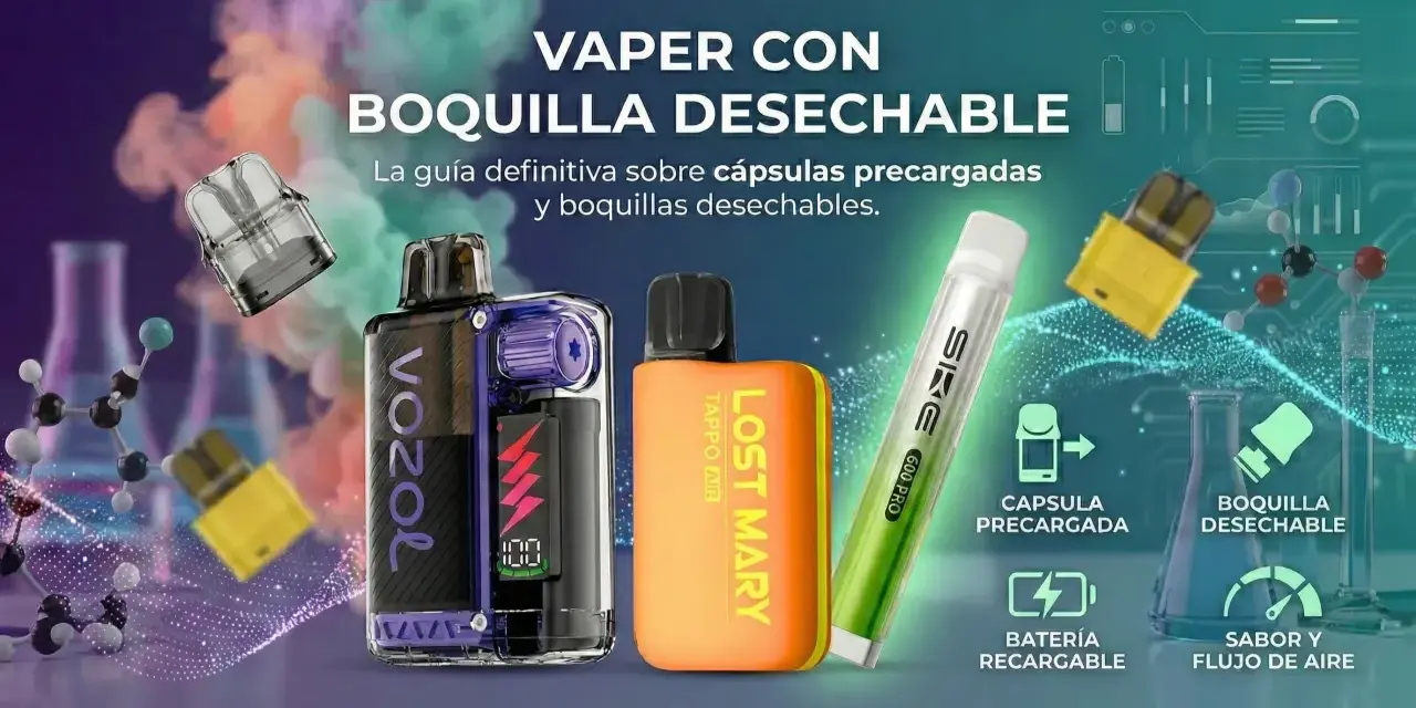 Vaper con boquilla desechable. El algodon vaper es clave para el sabor y flujo de aire.