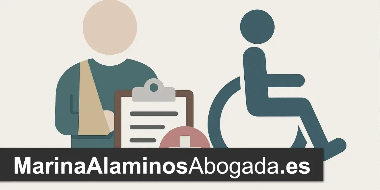 Entiende la diferencia entre incapacidad y discapacidad. Iconos de persona con brazo vendado y silla de ruedas.