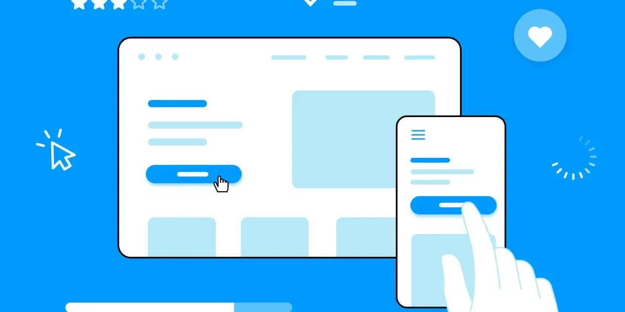 Ein Cursor und eine Hand interagieren mit Benutzeroberflächen, die für ein gutes **interaction design** stehen.
