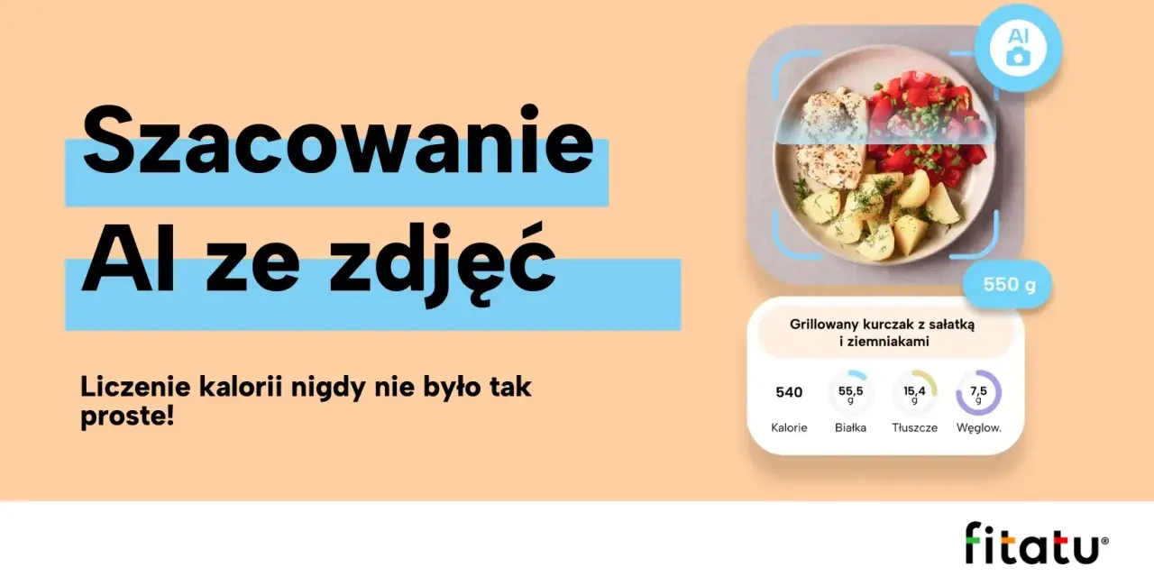 AI analizuje posiłek: grillowany kurczak z sałatką i ziemniakami. Zastanawiasz się, czy wybrać Yazio czy Fitatu? Fitatu ułatwia liczenie kalorii!