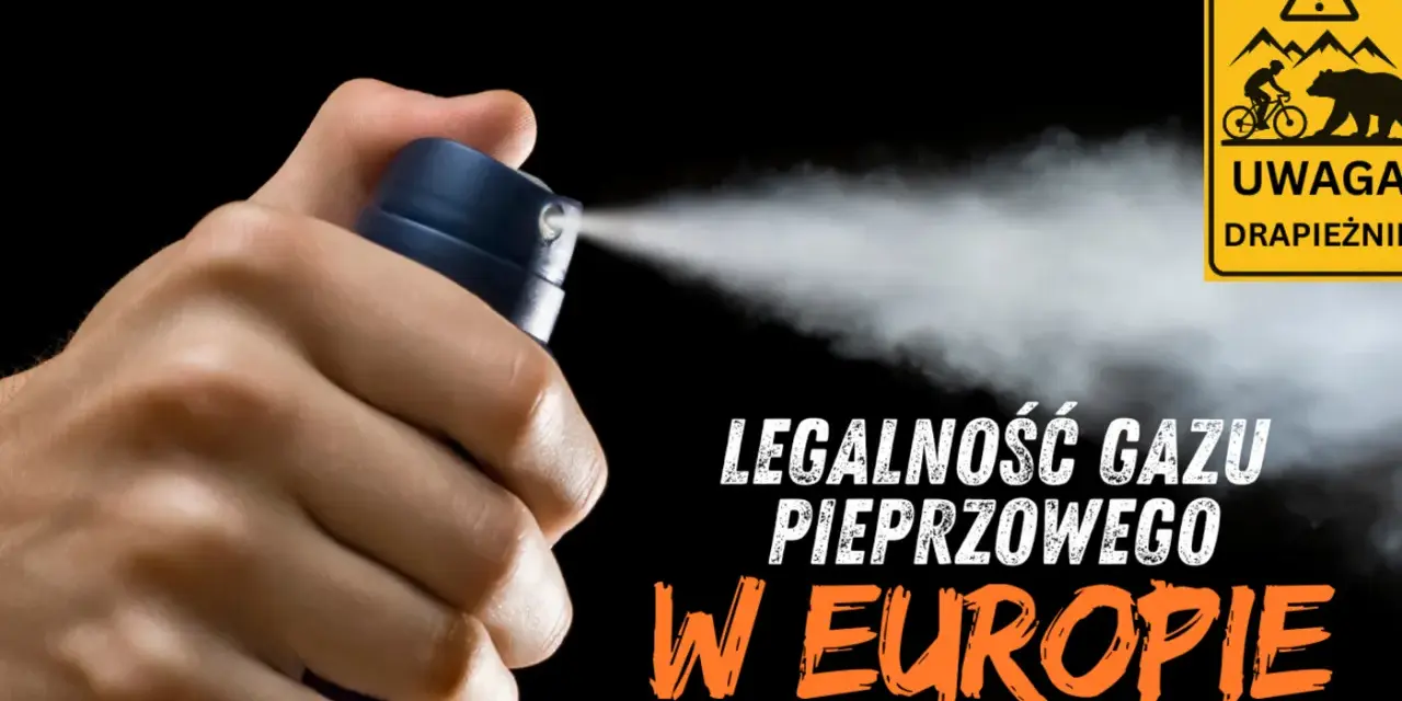Dłoń trzymająca puszkę gazu pieprzowego, z której wydobywa się biała mgiełka.
