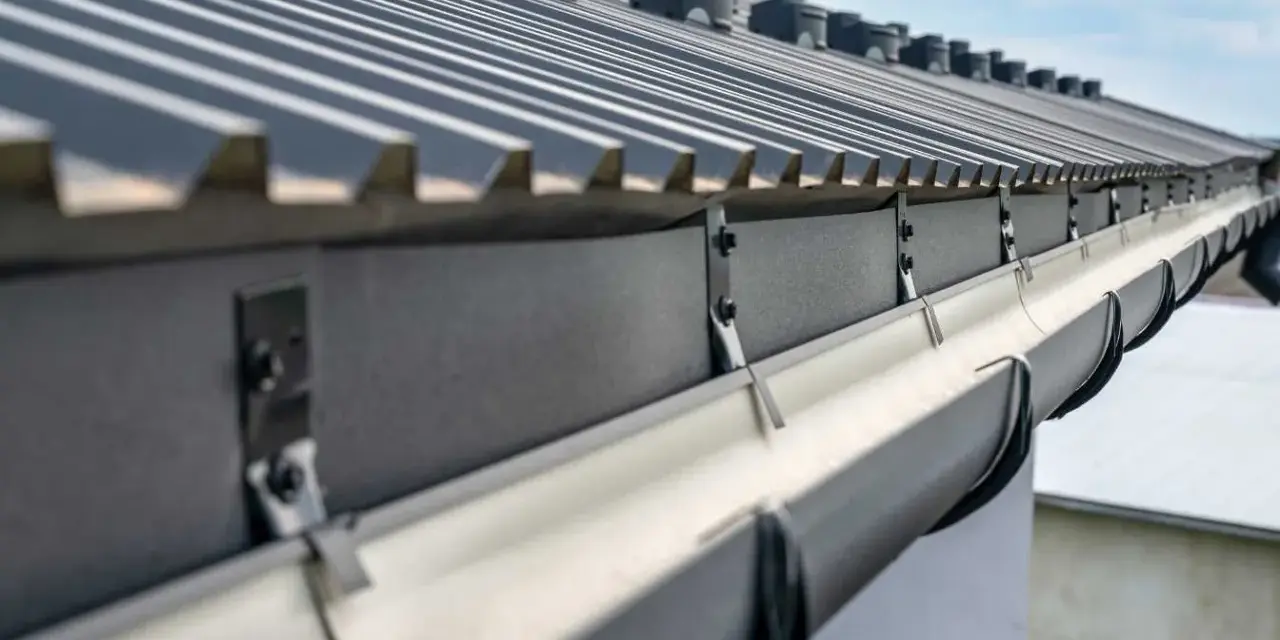 Gouttière de maison en aluminium, système de drainage pour évacuer l'eau de pluie du toit.