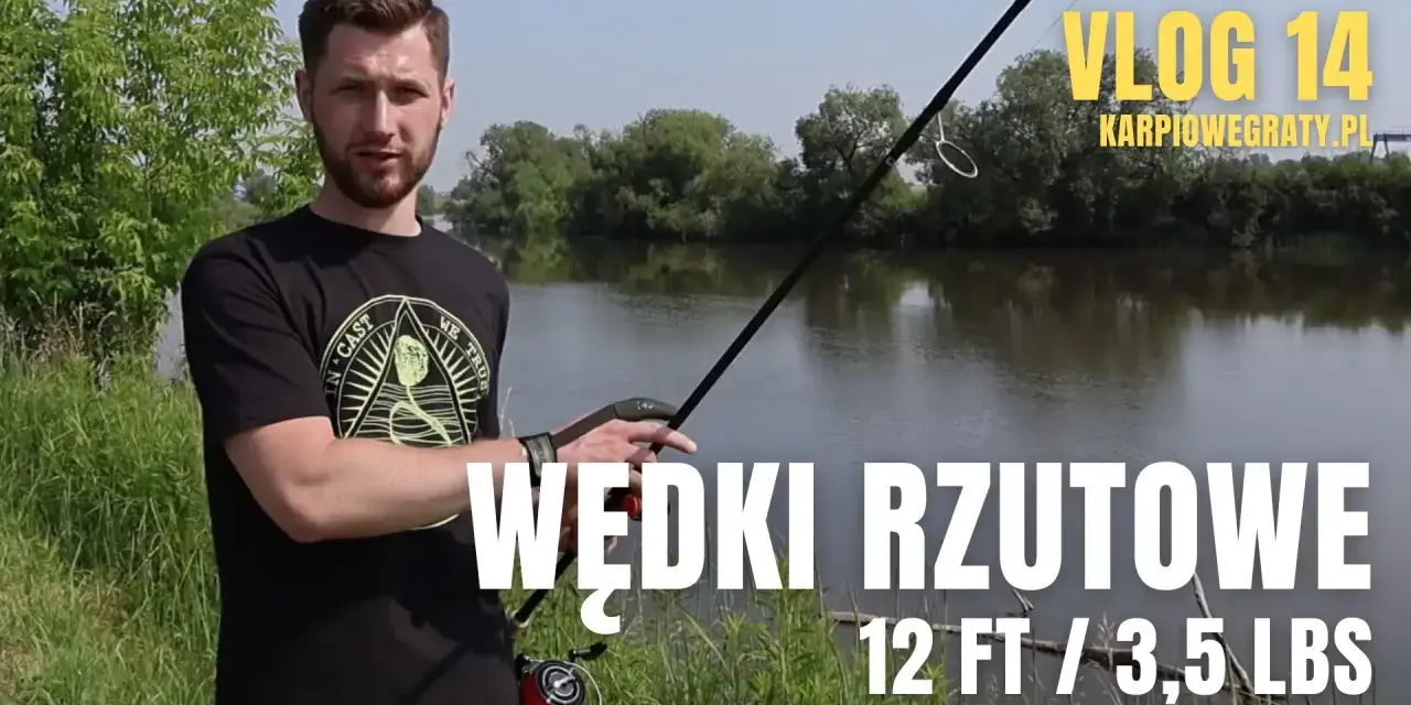 Wędkarz prezentuje jaka wędka karpiowa rzutowa 12 FT / 3,5 LBS nad wodą. Vlog 14.