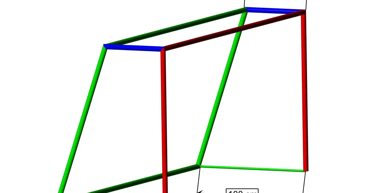 Schemat bramki do piłki ręcznej z wymiarami: 100 cm szerokości podstawy i 80 cm wysokości.