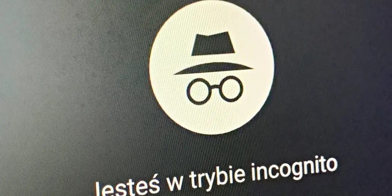 Ikona szpiega w okularach i kapeluszu. Komunikat "Jesteś w trybie incognito" sugeruje, że Twoja historia przeglądania pozostanie prywatna.