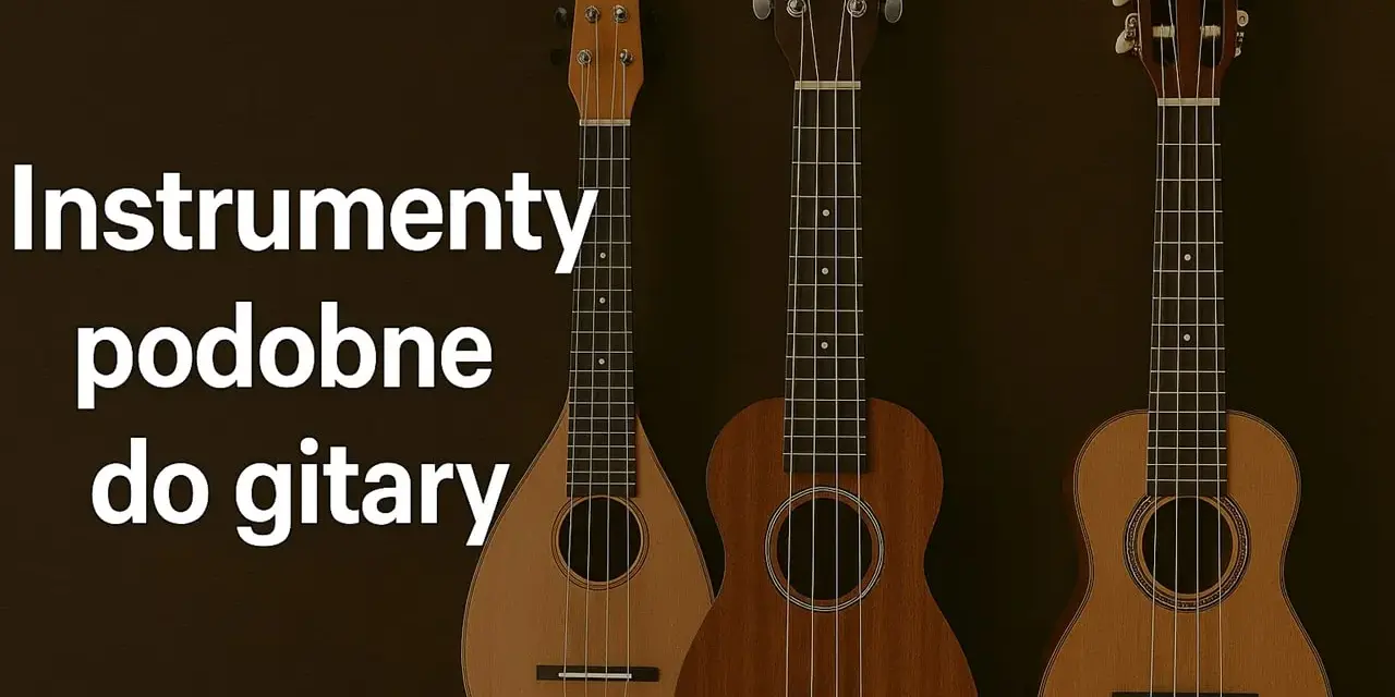 Trzy instrumenty strunowe, w tym mandolina i dwa ukulele, prezentują różnorodność instrumentów podobnych do gitary.