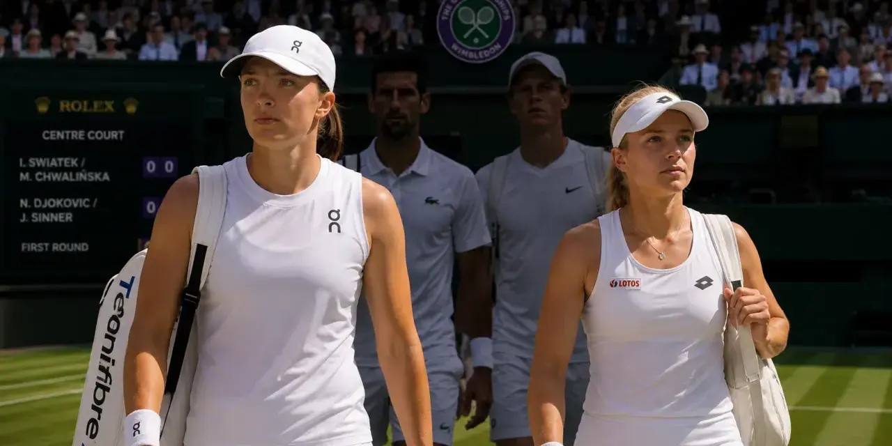 Iga Świątek i inni tenisiści wchodzą na kort. Rozpoczyna się Wimbledon.