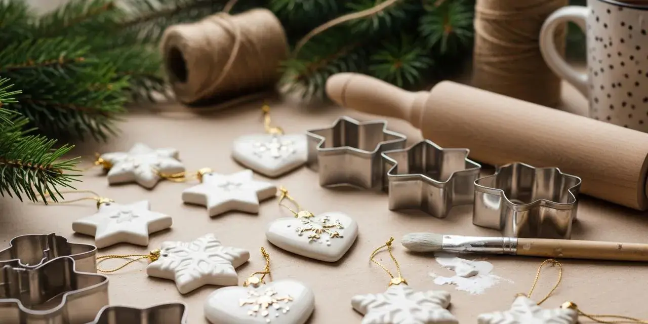 Świąteczne ozdoby, foremki do ciastek, wałek i pędzel. Idealne do przygotowania masy porcelanowej przepis na własnoręczne dekoracje.