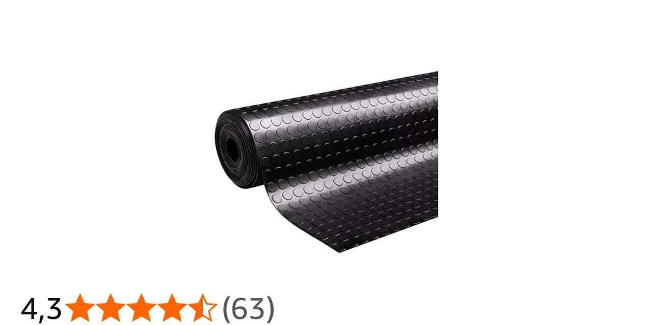 Rollo de suelo de goma negra con relieve circular. Ideal para saber como limpiar suelo de goma negra y mantenerlo impecable.