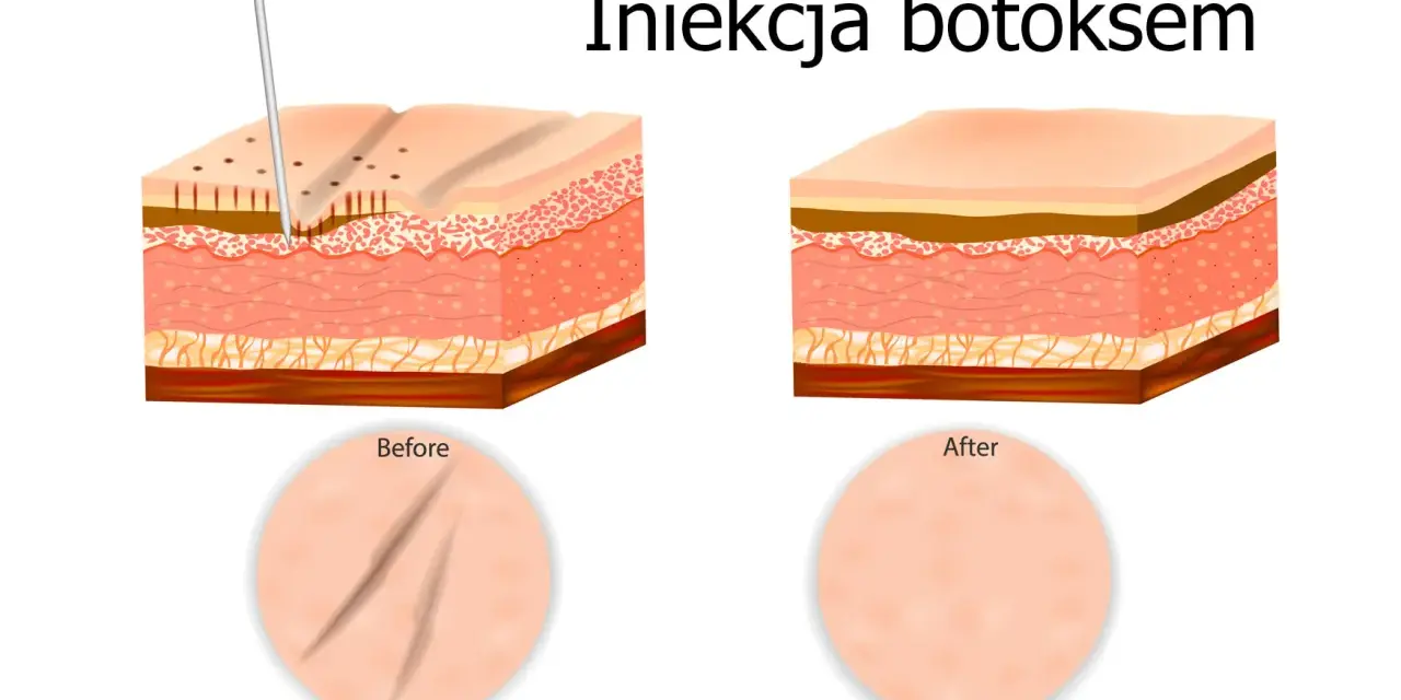 Ilustracja pokazuje iniekcję botoksu, która wygładza zmarszczki. Zastanawiasz się, ktory botox jest najlepszy?