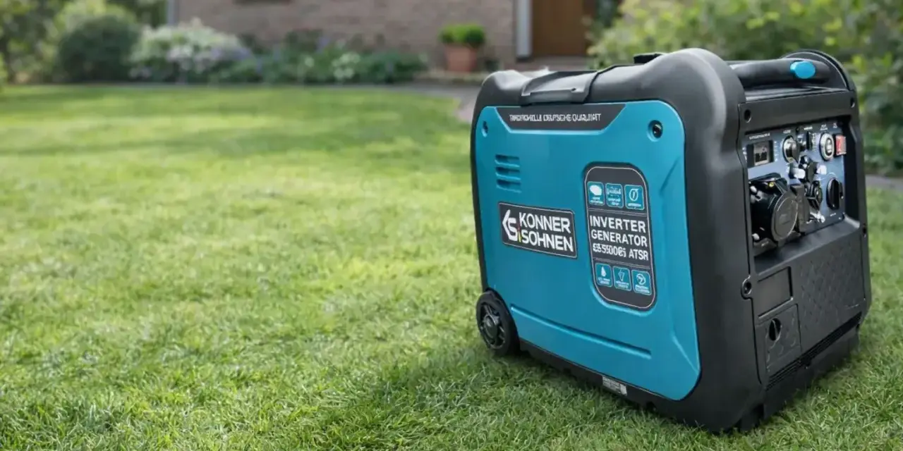 Generador inverter Konner & Sohnen en césped. Ideal para saber que generador necesito para una casa, portátil y eficiente.