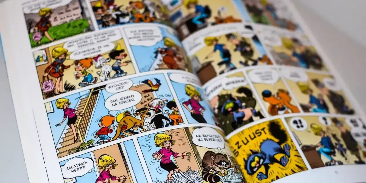 Kolorowe panele z życia bohaterów, idealne pierwsze komiksy dla dzieci. Wesołe przygody, zwierzęta i mnóstwo śmiechu.
