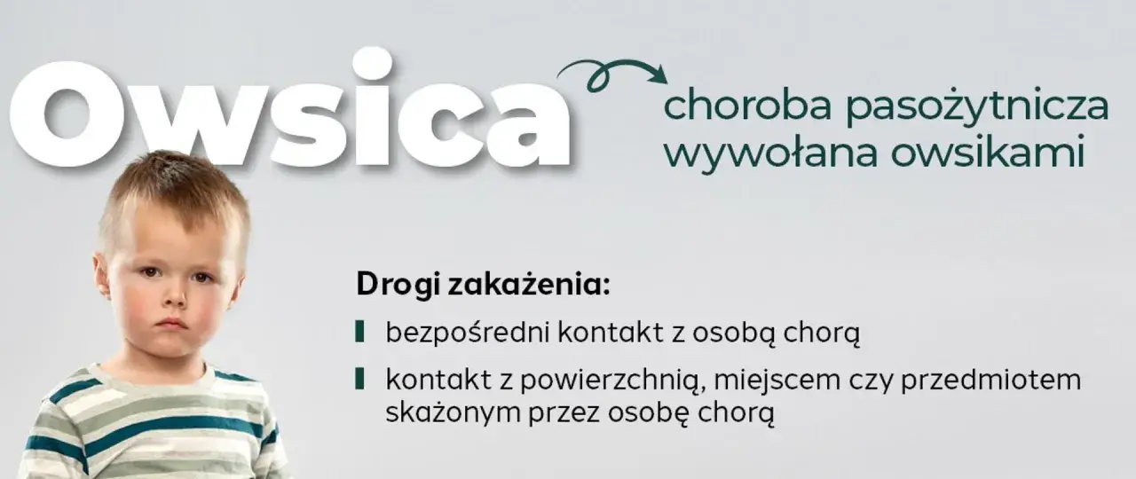 Czy dziecko z owsicą może chodzić do przedszkola? Owsica to choroba pasożytnicza. Obrazek przedstawia dziecko i informacje o zakażeniu.