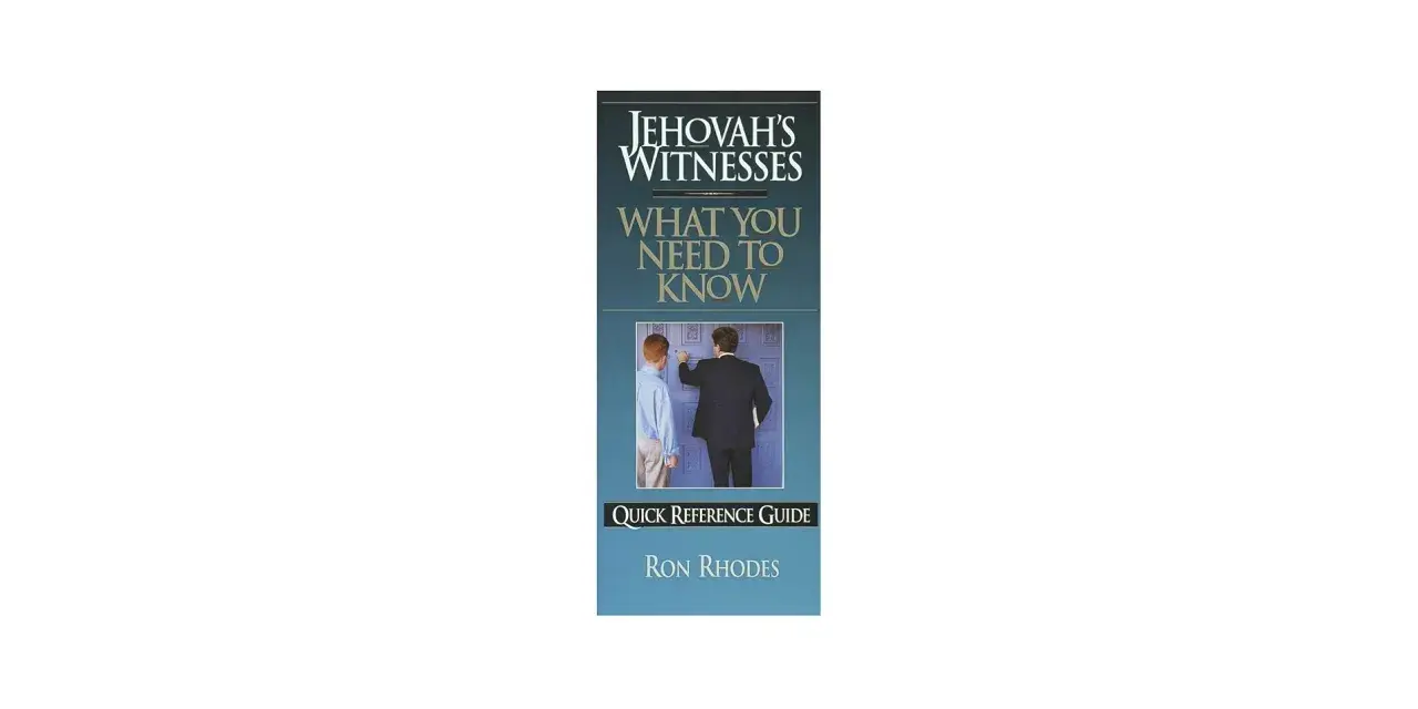 Book cover: Jehovah's Witnesses: What You Need to Know. A man in a suit knocks on a door, while a younger man waits.