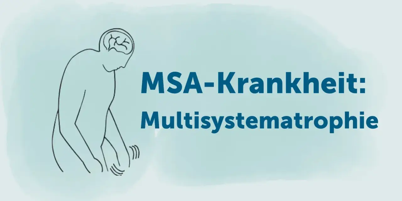 Stilisierte Darstellung eines Menschen mit Zittern in den Händen, der die MSA-Krankheit (Multisystematrophie) im Endstadium symbolisiert.