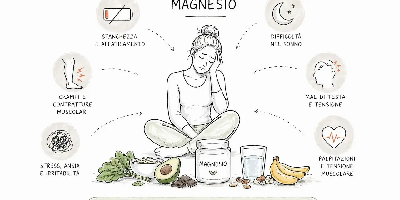 Carenza di magnesio: stanchezza, crampi, mal di testa, palpitazioni e stress. Il magnesio è essenziale per il benessere.