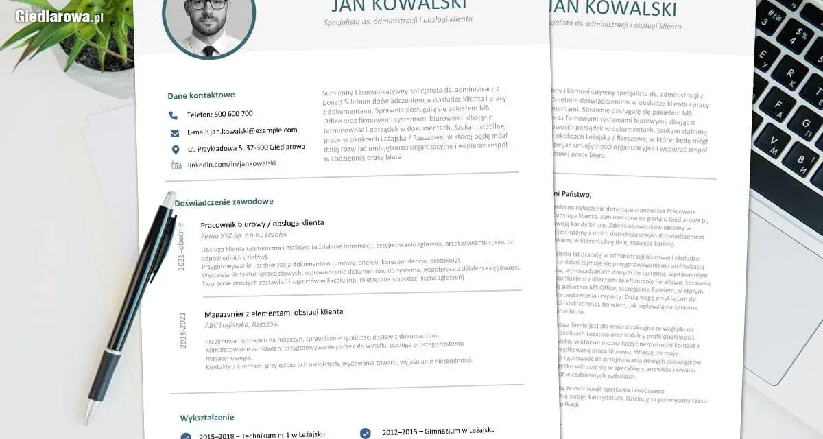 Jak zakończyć list motywacyjny? Jan Kowalski, specjalista ds. administracji i obsługi klienta, przedstawia swoje CV.