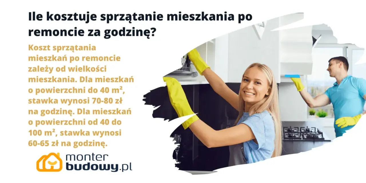 Uśmiechnięta para sprząta kuchnię po remoncie. Dowiedz się, ile za sprzątanie po remoncie zapłacisz za godzinę.
