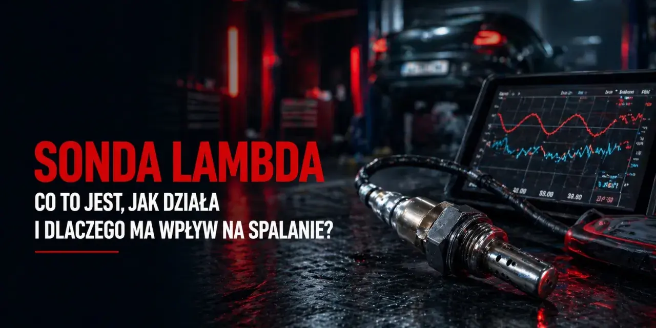 Sonda lambda i jej wpływ na spalanie. Na zdjęciu sonda lambda, komputer diagnostyczny z wykresem i samochód w warsztacie.