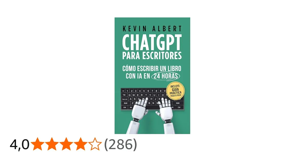 Libro "ChatGPT para Escritores" de Kevin Albert, que enseña cómo escribir un libro con IA en 24 horas. Incluye guía práctica.