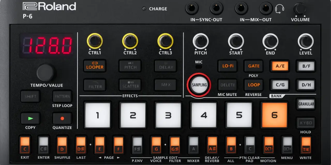 Roland P-6 z przyciskiem SAMPLING. Dowiedz się, sampler co to jest i jak działa na tym urządzeniu.