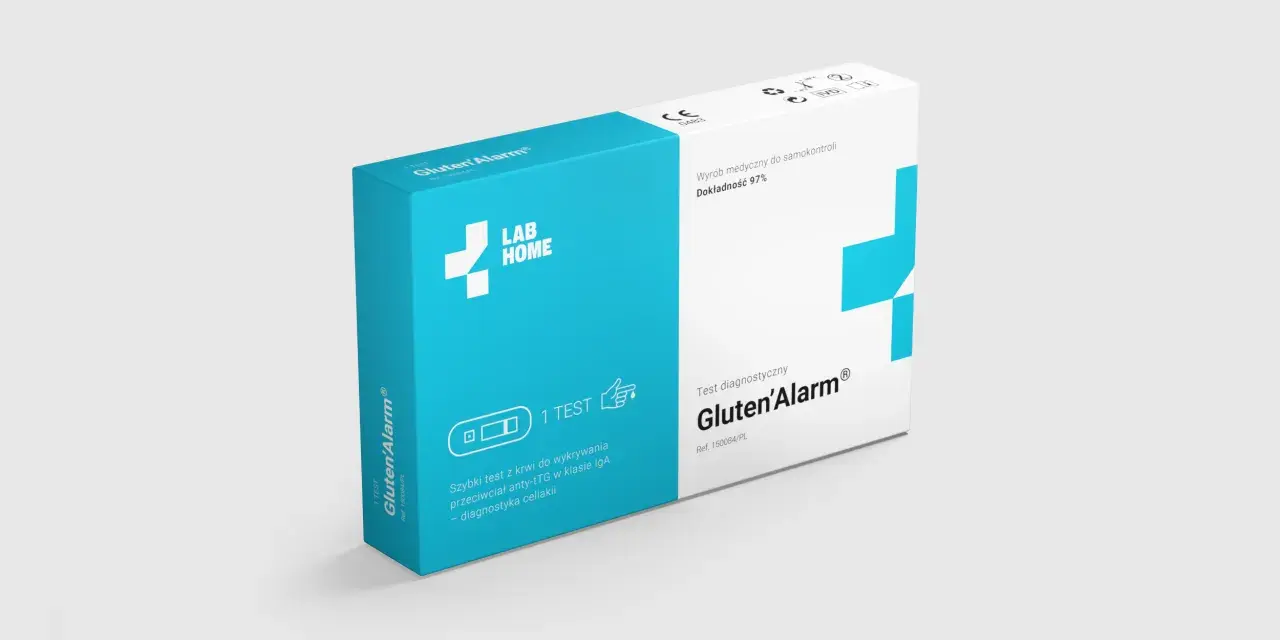 Testy na nietolerancję glutenu: Gluten'Alarm® to szybki test z krwi do wykrywania przeciwciał anty-tTG, pomocny w diagnostyce celiakii.