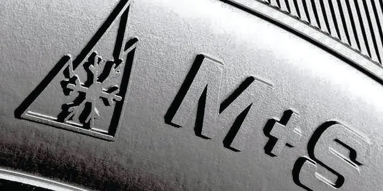 Oznaczenie opon wielosezonowych: symbol płatka śniegu w trójkącie i napisy M+S informują o ich uniwersalności.