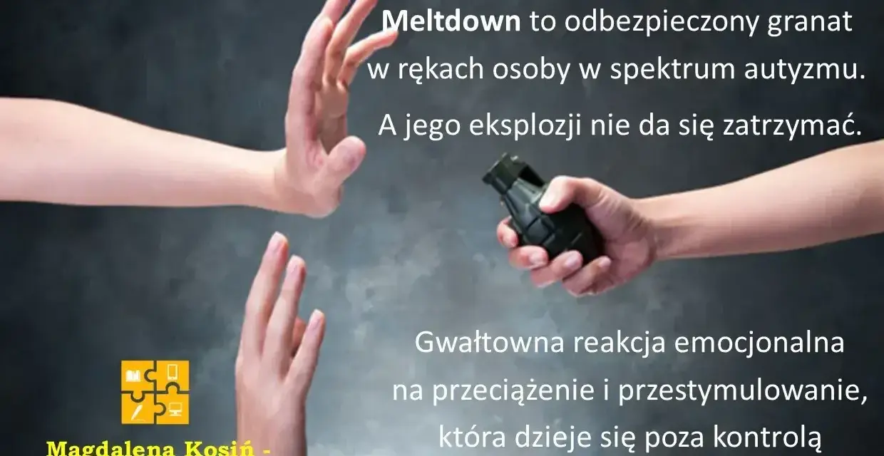 Ręce blokują granat, symbolizując trudności w radzeniu sobie z przeciążeniem sensorycznym u dziecka z autyzmem. Jak uspokoić dziecko z autyzmem?