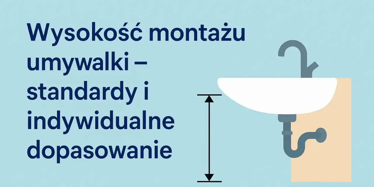 Wysokość umywalki: standardy i indywidualne dopasowanie. Ilustracja pokazuje umywalkę z zaznaczoną miarą wysokości montażu.