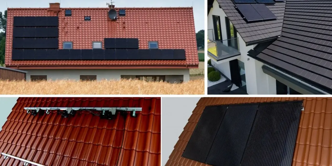 Panele fotowoltaiczne na dachach domów, od tradycyjnych po nowoczesne, zbierają energię słoneczną.