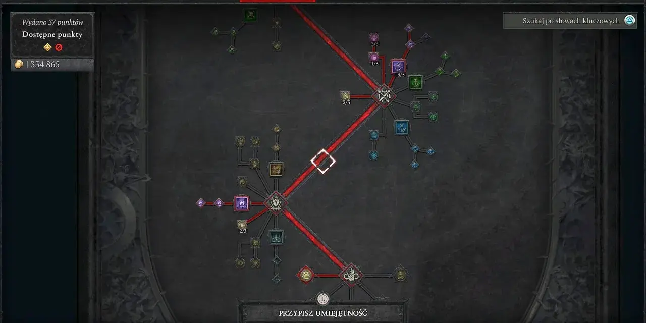 Drzewko umiejętności dla łotra w Diablo 4. Gracze mogą tu optymalizować swój diablo 4 łotr build, wydając punkty na pasywne zdolności i wzmacniając postać.