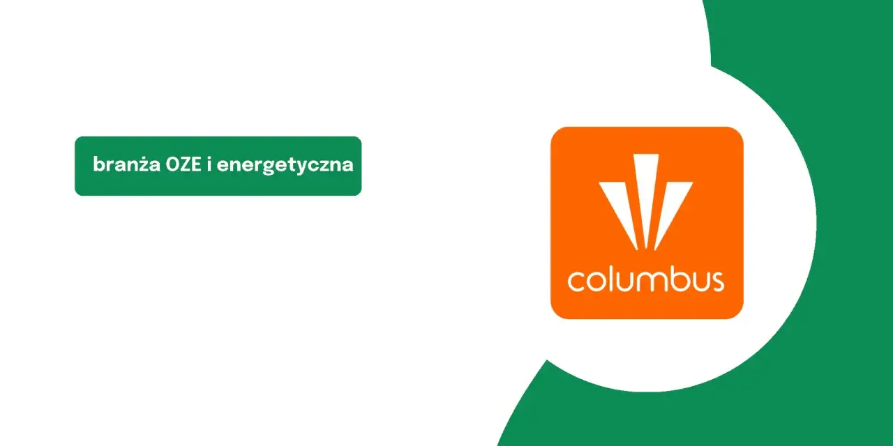 Columbus Energy - czy to oszuści? Grafika przedstawia logo firmy i hasło "branża OZE i energetyczna".