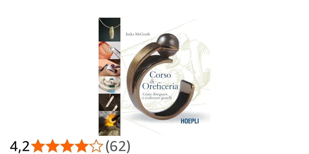 Copertina del libro "Corso di Oreficeria" di Jinks McGrath, con immagini di creazioni e tecniche per creare gioielli.